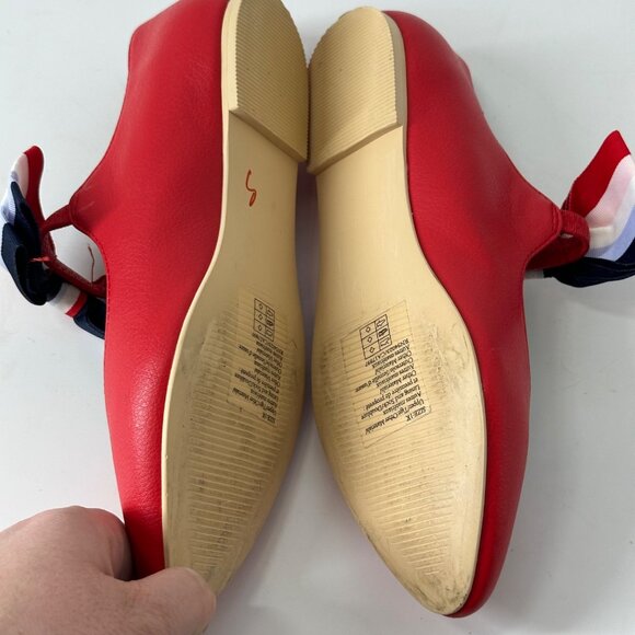 Girls Red Ballet Flats with Patriotic Ribbon Bow – Janie & Jack Style 250th - Picture 6 of 7